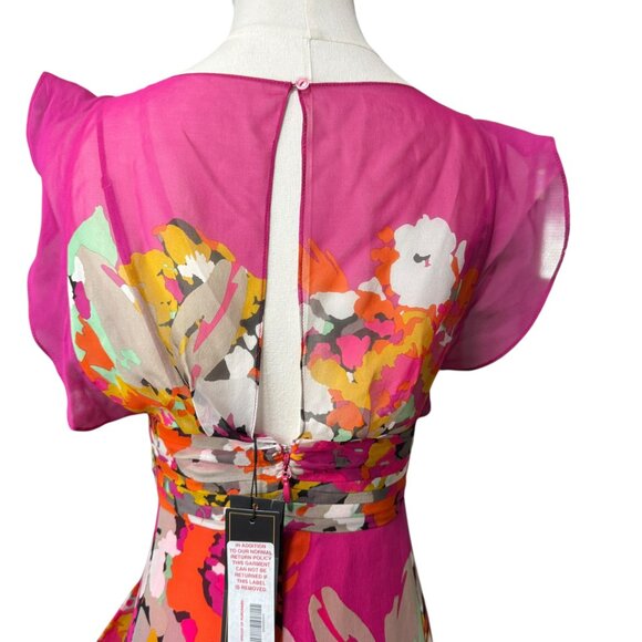 BCBGMAXAZRIA Floral Silk Maxi Dress 0 (XS) | NWT V-Neck Empire Waist Gown - Picture 5 of 11